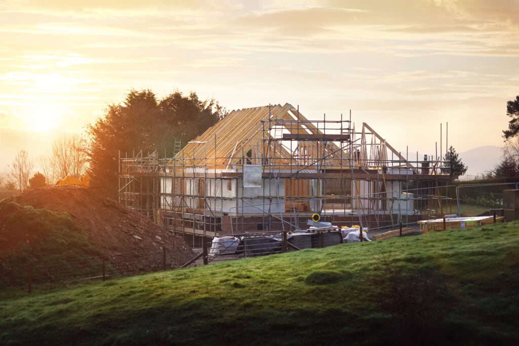 New home under construction on a building site